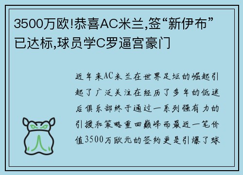 3500万欧!恭喜AC米兰,签“新伊布”已达标,球员学C罗逼宫豪门